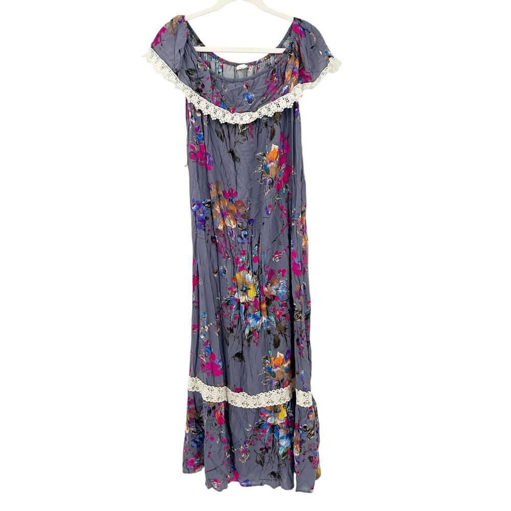 Pink Blush Resortwear Vacay Boho Lace Crochet Off Shoulder Floral Maxi Dress S - Picture 2 of 9